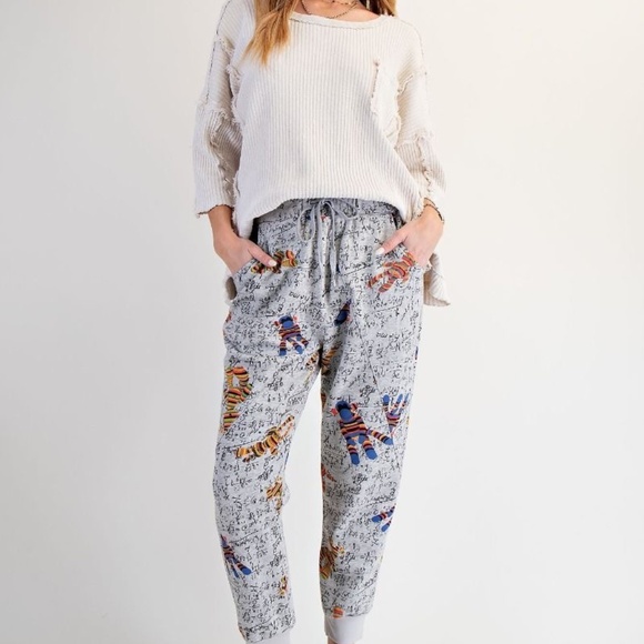 New Easel Novelty Print Jogger Women's Math Equation Monkey Artsy Lounge Pants - Picture 7 of 8
